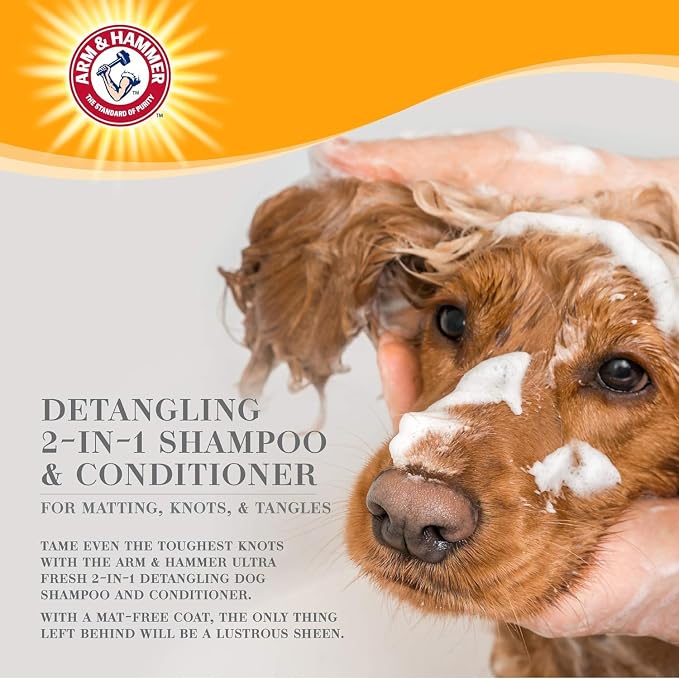 Arm & Hammer Ultra Fresh 2 in 1 Detangling Dog Shampoo and Conditioner with Baking Soda Deodorizer, Moisturizing Pet Wash for Tangles and Odor Control, Cucumber Prickly Pear Scent, 16 Fl Oz - 2 Pack