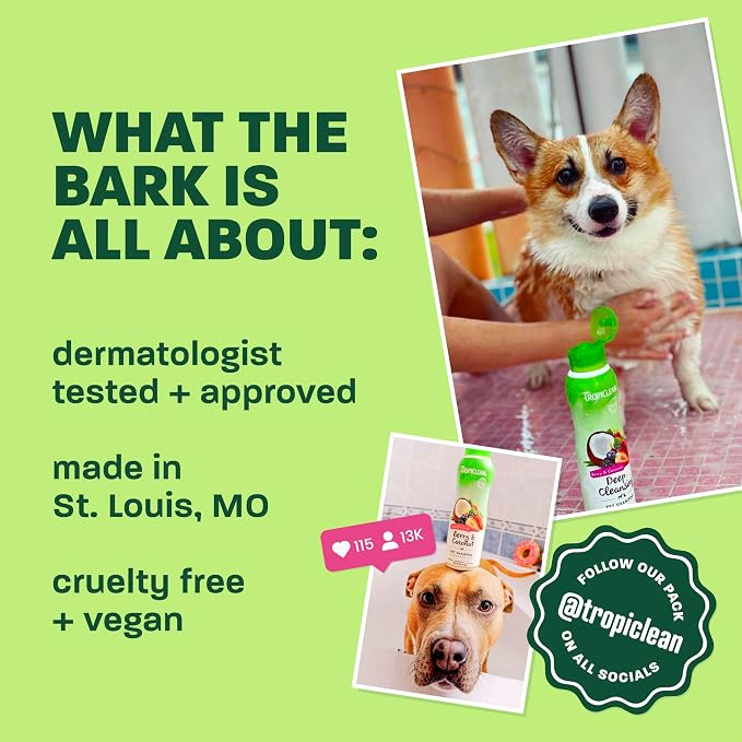 TropiClean Deodorizing Dog Shampoo, Powerful Odor Control, Long-Lasting Raspberry Lime Scent, Puppy Safe, Made in The USA, Cat Friendly, 20oz.