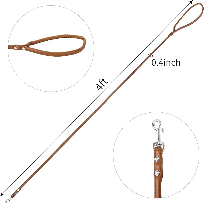 Brown Soft Leather Dog Leash for Small,Medium Dog Walking, Comfortable Leather Handle, 4 ft Brown