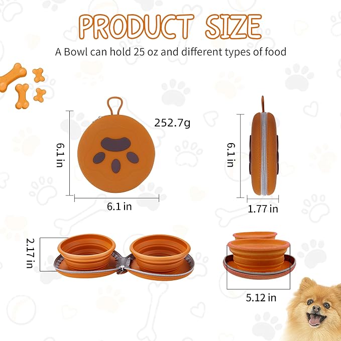 Collapsible Dog Bowls, 2-in-1 Travel Double Bowl Water Food Feeder Portable Pet Traveling Camping & Walking 25oz (Green)
