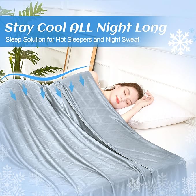 Ailemei Direct 【Upgraded Fabric Cooling Blanket for Hot Sleepers, Queen Size Lightweight Breathable Summer Bed Blankets, Q-Max >0.5 Jade Fiber,Keep Body Cool Hot Flashes Night Sweats,90"x90"