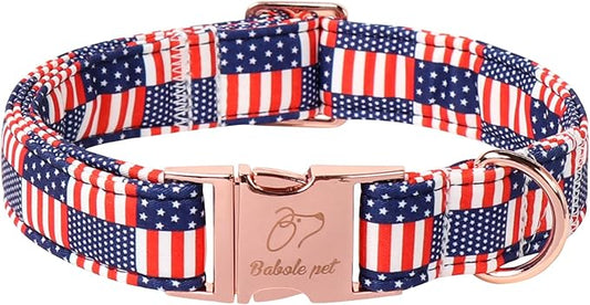 4th of July Dog Collar - US Flag Patriotic Dog Collars for Large Dogs, Adjustable Independence Day Stars & Stripes American Flag Collar L