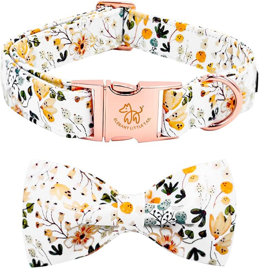 Elegant little tail Dog Collar, Floral Pattern Pet Collars with Bow Girl Cotton Bowtie Collars Spring Puppy Gift Adjustable Pet Collar for X-Large Dogs