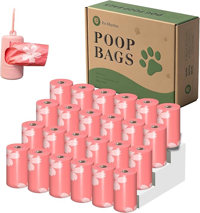 Cherry Blossom Scented Dog Poop Bags - 360 counts Pink Pet Waste Bags with Dispensers, Extra Large 13x9 Inch Leak-Proof Fragrance Bags for Dogs Walking and Cat Litter
