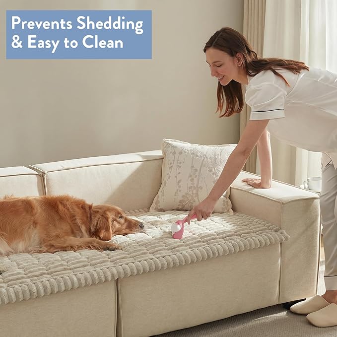 SureFit Couch Covers for Dogs,Washable Couch Protector for 3-Cushion Sofa,Non-Slip Paw Print Grip, Soft Skin-Friendly Furniture Cover for Pets,Thick and Cozy Slipcover for Sofa Cushions(28"x83" Khaki)