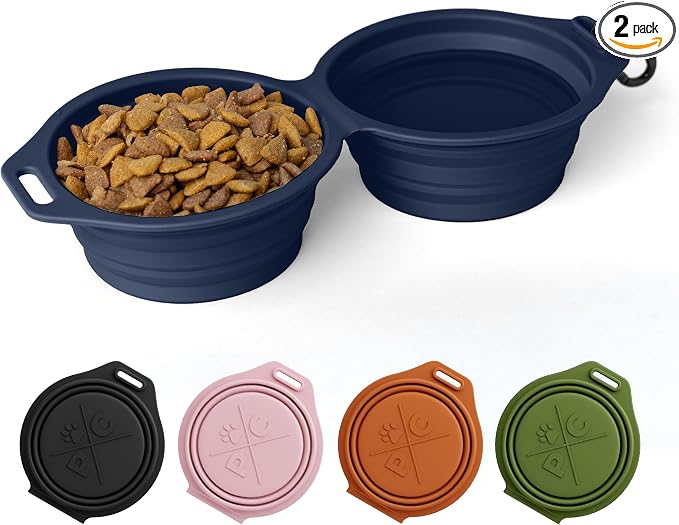 Pup Culture Dual Collapsible Dog Bowls | Silicone Travel Water Bowl for Dogs | Food Grade, No Plastic Rim, Portable Dog Bowl for Food and Water - Easy to Clean | BPA Free and Safe for Your Pup-Navy