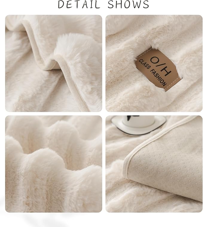 Fuzzy Rabbit Plush Sofa Cover Thick Soft Fur Sectional Couch Cover Furry Fluffy Cushion Cover Non-Slip Sofa Slipcovers Vertical Stripe Furniture Protector for Dogs Cats(Cream,43"x63")