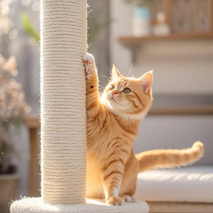 PowerKing Natural Sisal Replacement Scratching Post, 4 Pieces M8 Cat Scratch Post Refill Pole Parts for Refurbishment, White, Include Screws, White, 15.74''+15.74''+7.87''+7.87''