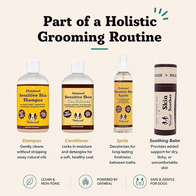 Natural Dog Company Sensitive Skin Deodorizing Spray 8 oz – Hypoallergenic Neutral-Scent Dog Spritz with Aloe, Oatmeal & Lavender – Free of Sulfates, Parabens & Artificial Fragrance