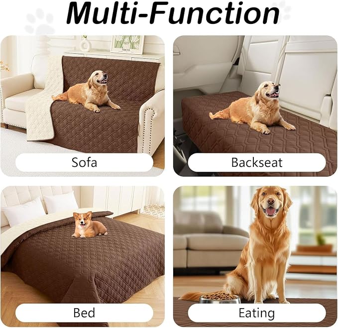 hyha Waterproof Dog Bed Blanket, Soft Pet Blankets, Waterproof Couch Cover for Dogs, Reversible Sofa Covers Washable for Furniture (68x82 Inch, Brown/Beige)