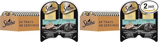 Sheba Perfect Portions Wet Cat Food Cuts in Gravy,Cat Food Wet Recipe,Sustainable Tuna Entree,2.6 oz. Twin-Pack Trays (,48 Servings),24 Count (Pack of 2)