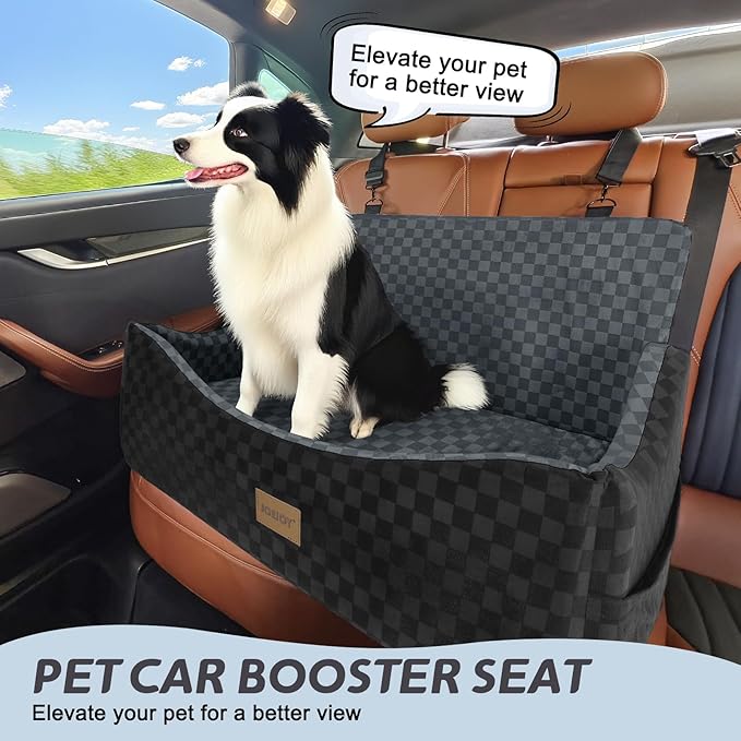JOEJOY Dog Car Seat for Medium/Large Dogs - Reversible Dual-Sided Travel Dog Car Bed with Memory Foam, Washable Pet Booster Seat for Dogs up to 55 lbs or 2 Small Dogs, 2 Safety Leashes, Dark Grey