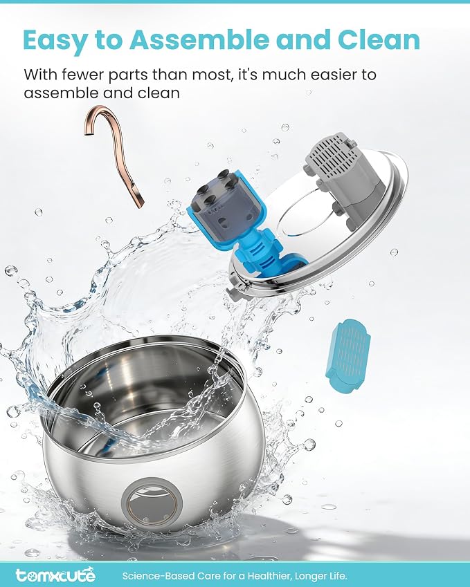 Tomxcute Cat Water Fountain - 4.0L/135oz Gooseneck Copper Stainless Steel Cat Water Fountains for Cats Indoor - Kitty Cat Fountains for Drinking Spout - Comes with 3 Replacement Filters
