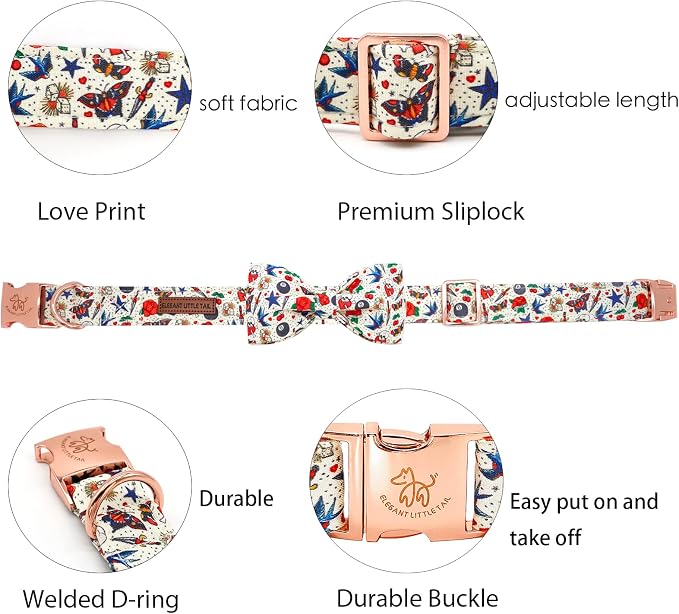 Elegant little tail Dog Collar, Girl or Boy Pet Collars Bowtie Pet Collars Bow Rose Bow for Puppy Adjustable Dog Collar for Medium Dogs