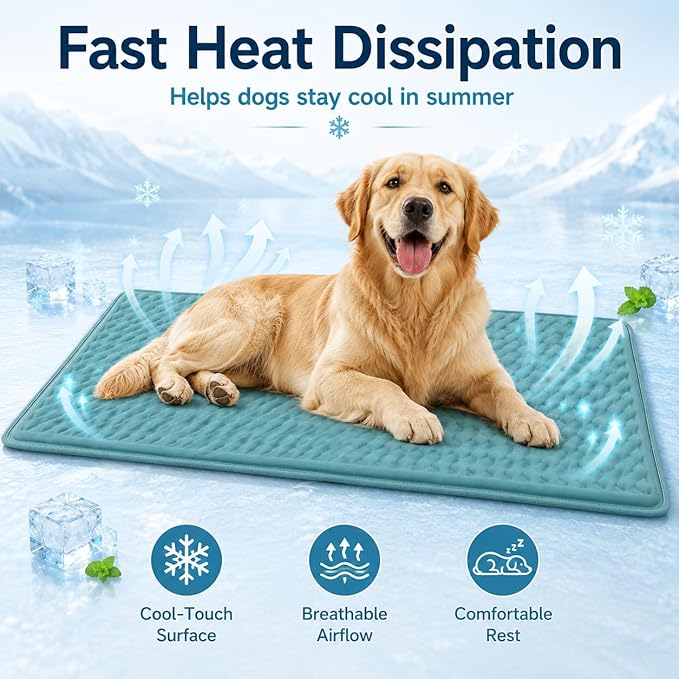 GOLOPET Newly Upgraded Large Dog Cooling Mat 34x23 in,Ice Breathable Fabric, Solid Silicone Honeycomb Heat Dissipation Structure, Long-Lasting Coolness Cooling Mat for Dogs(Q-Max>0.5)
