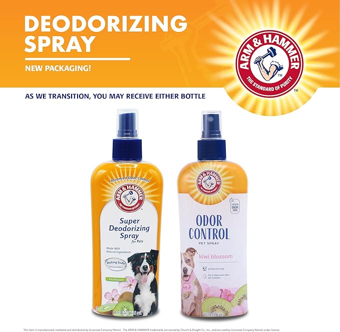 Arm & Hammer for Pets Super Deodorizing Spray for Dogs | Best Odor Eliminating Spray for All Dogs & Puppies | Fresh Kiwi Blossom Scent That Smells Great, 6.7 Ounces - 2 Pack