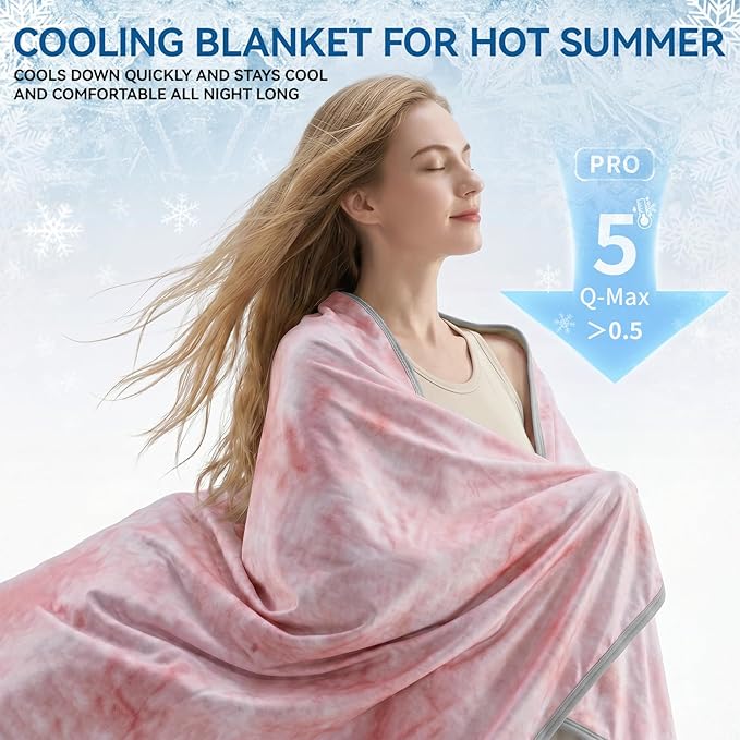 Guohaoi Cooling Throw Blanket for Hot Sleepers, Twin Size 80''×90'' Lightweight Breathable Summer Bed Blanket for Couch, Arc-Chill Q-Max >0.5 Cool Fiber, Lightweight Blanket Pink