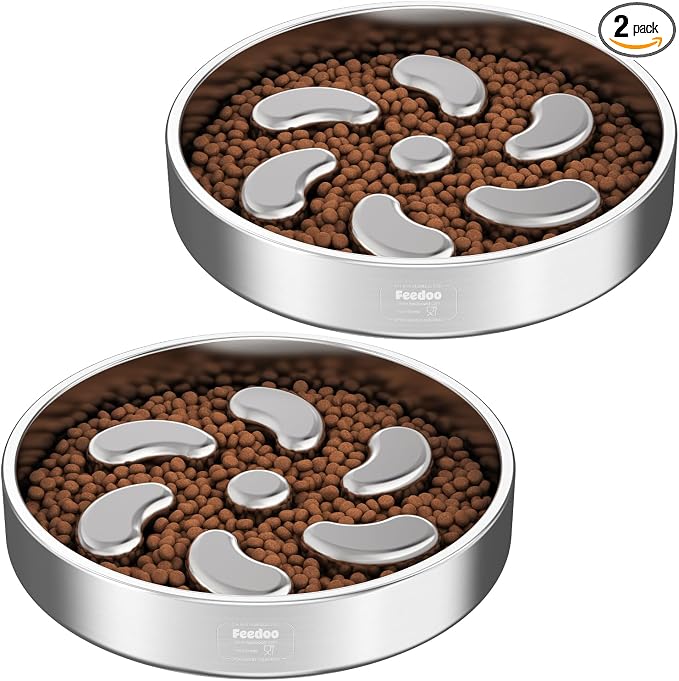 Slow Feeder Dog Bowl-3Cups for Large Breeds, Double Wall Food-Grade Stainless Steel, Heavy Duty with Non-Slip Rubber Base, Puzzle Maze Bowl to Slow Down Eating [2Pack]