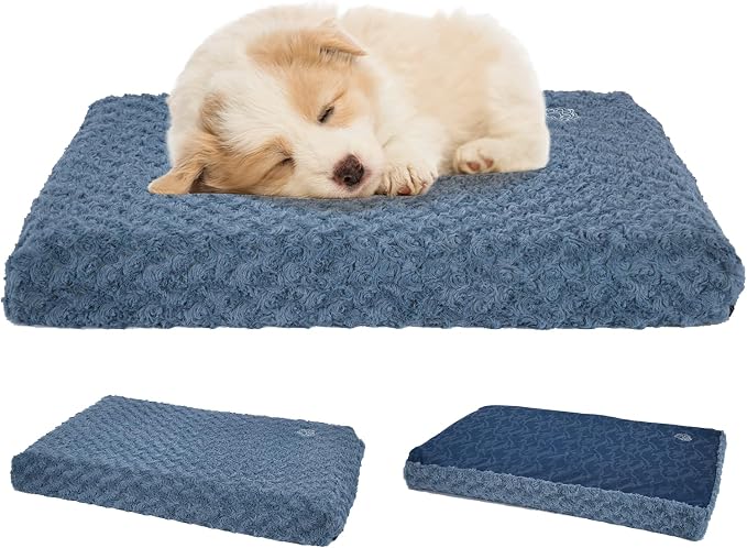 EMPSIGN Stylish Dog Bed Mat Dog Crate Pad Mattress Reversible (Cool & Warm), Water Proof Linings, Removable Machine Washable Cover, Firm Support Pet Crate Bed for Small to XX-Large Dogs, Navy/Grey