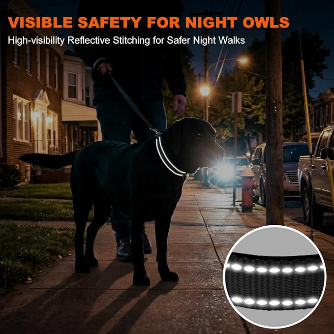Taglory Reflective Dog Collar for Extra Large Dogs, Soft Neoprene Padded with Escape-Proof Locking Buckle, Upgraded Zinc Alloy Ring, Adjustable for Daily Walking, Black,XL