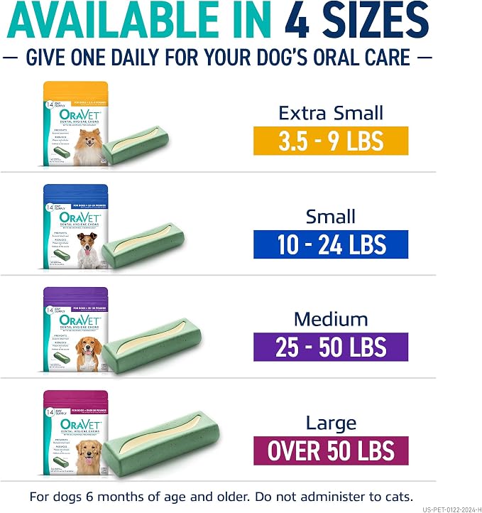 OraVet Dental Chews for Dogs, Oral Care and Hygiene Chews (Extra Small Dogs, 3.5-9 lbs.) Yellow Pouch, 14 Count (Pack of 2)