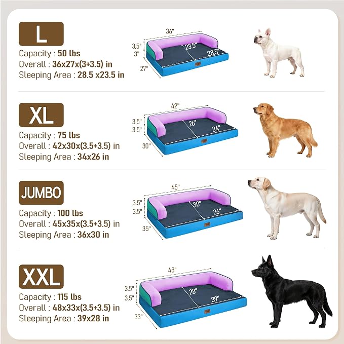 Comfort Expression Memory Foam Dog Bed - Orthopedic Pet Bed for Big Dog Waterproof Pet Couch Memory Foam Sofa Bolster with Removable Cover - 36 x 27
