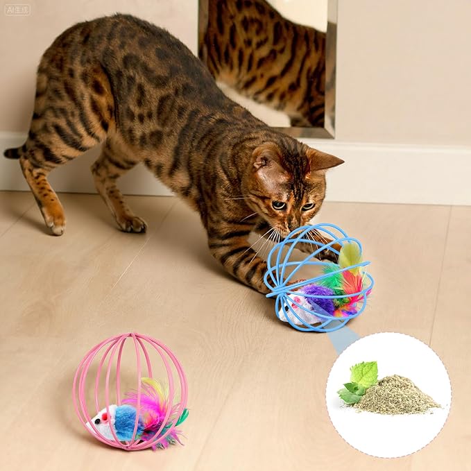 Jecery 5 Pcs Cat Spring Balls Toys Stretchable Rolling Balls Colorful Playful Coils Interactive Action Toy Caged Rats for Kitten Pet Supplies (Metal Cage,Multicolor)