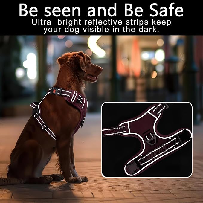 Timos Dog Harness Small Sized, No Pull Pet Harness with Neck Lockable Snap, No Choke Front Clip Reflective Vest, Adjustable Metal Rings 3 Buckles, Easy Control Handle for Small Dogs Burgundy S