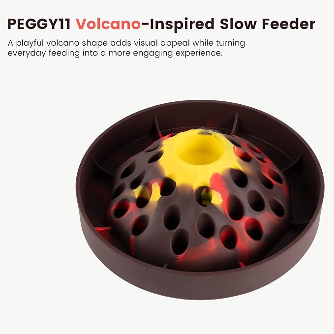 PEGGY11 Volcano-Shaped Silicone Slow Feeder Bowl for Dogs | Raised center design, Multiple Food Pockets, Nonslip base, Dishwasher-safe, Food-grade material, Mealtime enrichment