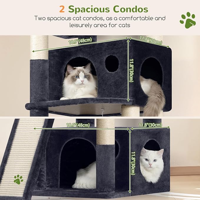 Globlazer Heavy Duty Cat Tree, 73inch Sturdy Cat Tower with Scratching Post for Indoor Multiple Cats, Maine Coon Cat Tree with Cat Perch, Basket, Cat Condo for Adult Cats Kittens, F73C, Dark Grey