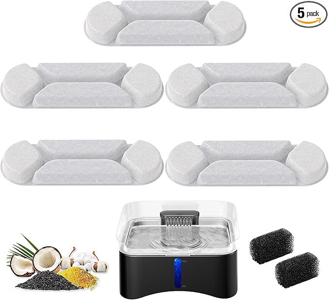 UPSKY 11L Elevated Dog Water Fountain Filter, 5 Pcs Replacement Filters, Multi-Layer Carbon Filters for 4 Heights Adjustable Pet Fountain