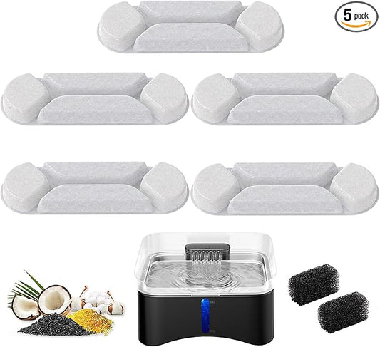 UPSKY 11L Elevated Dog Water Fountain Filter, 5 Pcs Replacement Filters, Multi-Layer Carbon Filters for 4 Heights Adjustable Pet Fountain