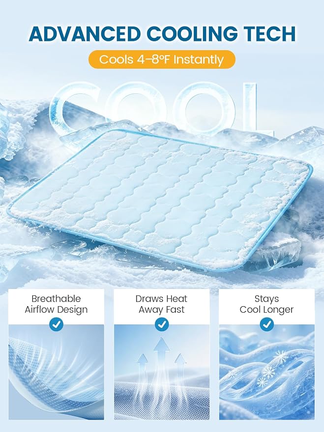 Mora Pets Dog Cooling Mat Pet Cooling Pad for Jumbo Dogs Q-Max>0.5, Breathable Washable Self Cool Dog Mat for Indoor Floors, Crate, Sofa & Outdoor Use, Non Gel Summer Ice Silk Cold Pad XXL 58x39