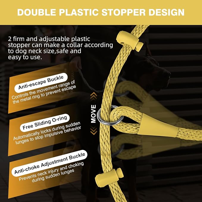 Lynxking Dog Leash Slip Lead Reflective Breathable Rope Comfortable Strong No Pull Slip On Pet Training Lead for Dogs (Yellow, Small 3/8 inch x 6ft)