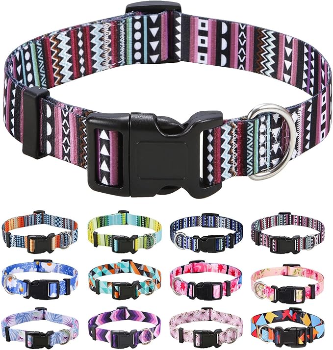 Mihqy Dog Collar with Bohemia Floral Tribal Geometric Patterns - Soft Ethnic Style Collar Adjustable for Small Medium Large Dogs (Bohemian Purple,XS)