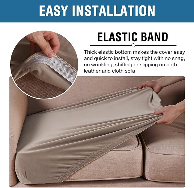 H.VERSAILTEX Velvet Stretch Couch Cushion Cover Plush Cushion Slipcover for Chair Cushion Furniture Protector Seat Cushion Sofa Cover (1 Piece Armchair Cushion Covers, Taupe)