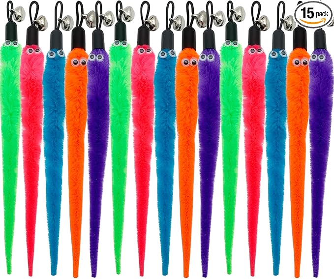 CATENESS Cat Worm Toy Refills, 15 Pieces Cat Wand Attachments Worms Toy for Indoor Cats