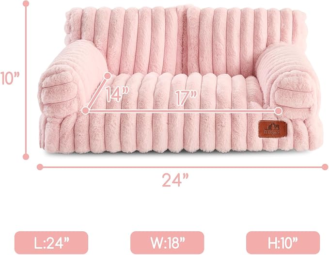 Hollypet Fluffy Dog Cat Bed Pet Couch Beds Plush Soft Warming Washable Puppy Bed for Small Medium Dogs and Large Cats, Light Pink, 24" L x 18" W x 10" Th