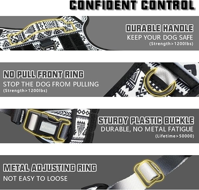 AUROTH Tactical Dog Harness for Large Dogs No Pull Adjustable Pet Harness Reflective K12 Working Training Easy Control Pet Vest Military Service Dog Harnesses