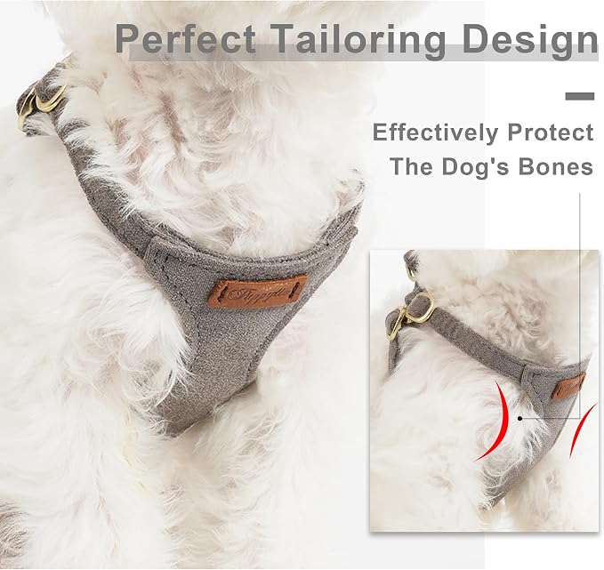 Puppytie Small Dog Harness with Multifunction Dog Leash,Lightweight Soft Adjustable No Choke Escape Proof Pet Harness Vest Pet Harness Vest,Silver Grey,S
