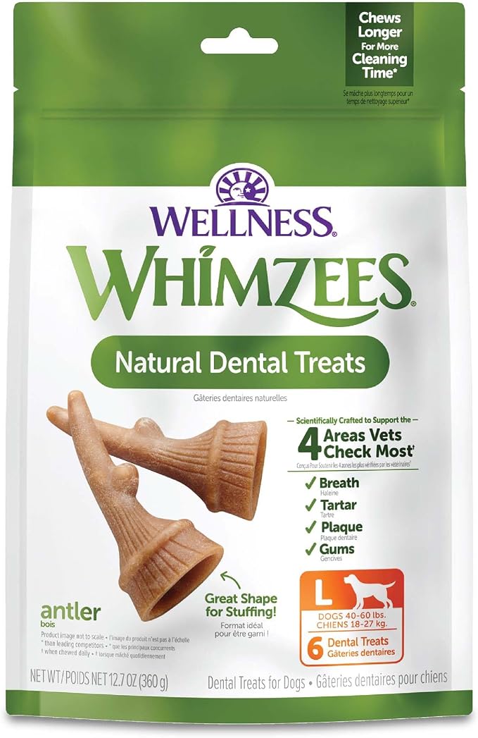 Wellness WHIMZEES Antler Occupy Natural Dog Dental Treat, Chews, Freshens Breath, Large Size, 12.7 oz Bag, 6 Count