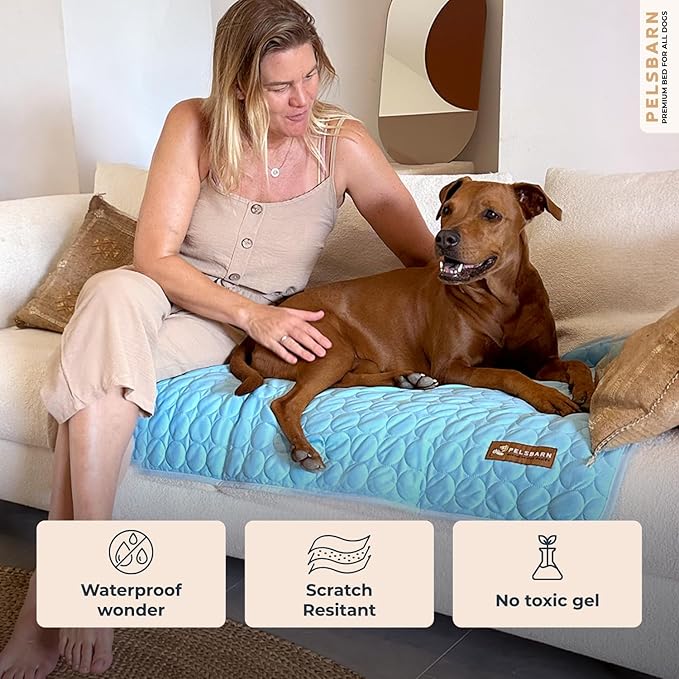 Pelsbarn Dog Cooling Mat- Ice Silk Summer Comfort, Self Cooling, Non-Slip Dog Pad, Durable & Washable, Mat for Large Dogs 25 x 37, Support Shelter Dogs with Every Purchase (Blue)