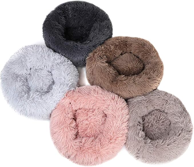 otoez Kitten Puppy Bed Extra Small XS Round Dog Cat Beds Anti Anxiety Plush Pet Calming Donut Bed with Non-Slip Waterproof Bottom, Washable (15.7", Khaki)