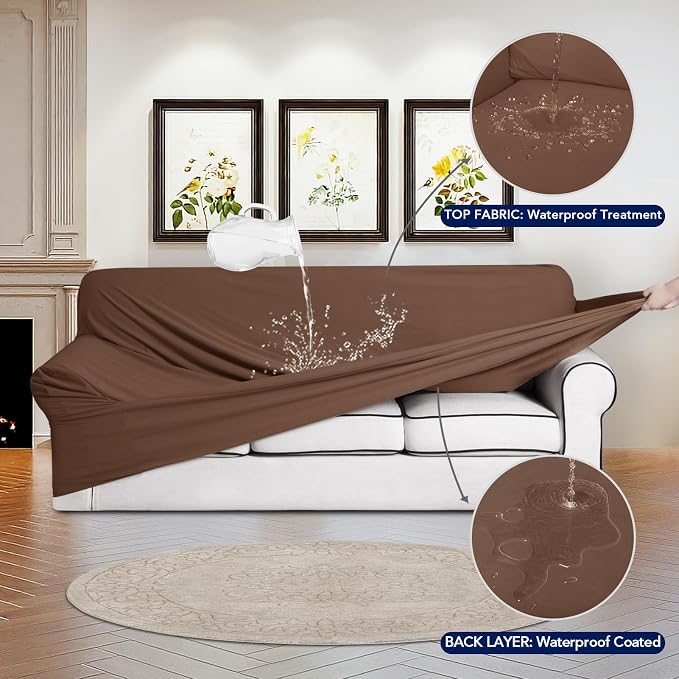 PureFit 100% Dual Waterproof Couch Cover Slipcovers for Couches and Sofas - Stretch Non Slip Fleece Sofa Covers Washable, Leakproof Furniture Protector for Kids, Pets, Dog (Chair, Brown)