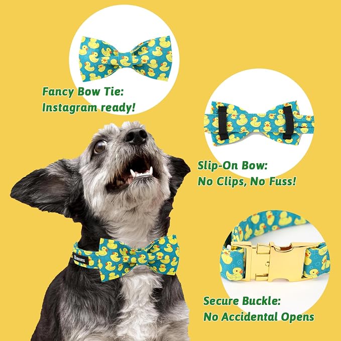 Maca Bates Summer Cute Duck Dog Collar with Bow Tie Funny Ducky Puppy Bowtie Collars Adjustable Durable Breakaway Green Fun Fancy Thick Collar for Boy Girl Male Female Dogs,Extra Large
