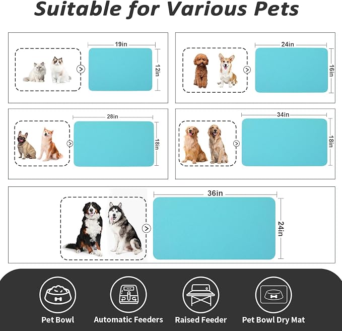 HotLive Dog Food Mat - Absorbent Cat Mat for Food and Water, No Stains Pet Feeding Bowl Mat, Easy to Clean Pet Placemats, Quick Dry Dog Water Dispenser Mat for Messy Drinkers | Teal 12"x 19"