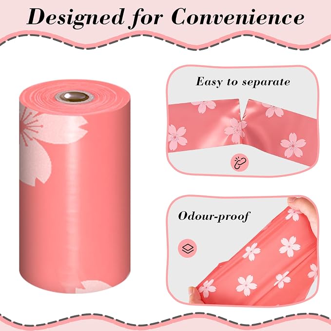 Cherry Blossom Scented Dog Poop Bags - 120 counts Pink Pet Waste Bags with Dispensers, Extra Large 13x9 Inch Leak-Proof Fragrance Bags for Dogs Walking and Cat Litter
