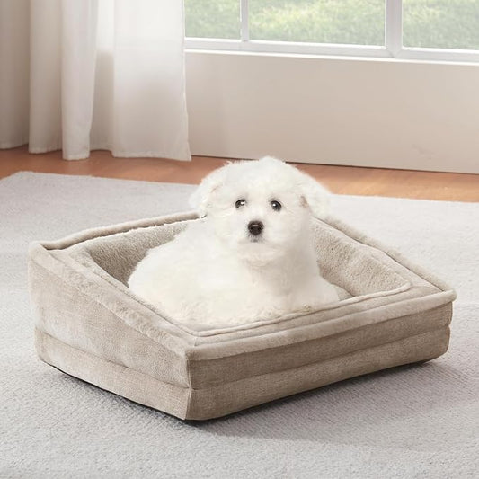 Laojin Balhen Cat Couch for Pets, Washable Cat Beds for Indoor Cats, Super Soft Plush Supportive Dog Couch Bed for Puppy and Kitten with Anti-Slip Bottom, 26inch, Beige