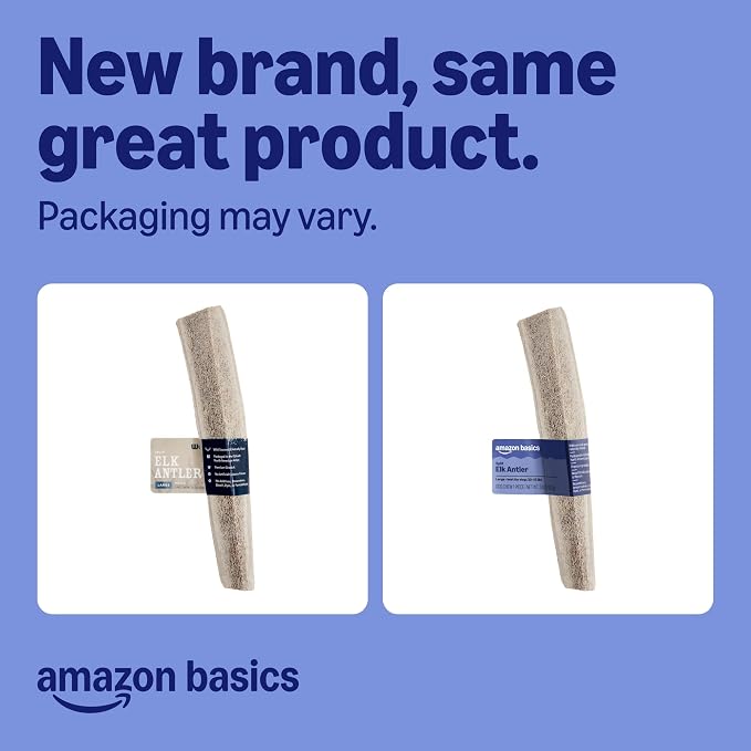 Amazon Basics Split Elk Antler, Naturally Shed, Long Lasting for Aggressive Chewers, Large (Best for Dogs 30-45 lbs) (Previously Wag)