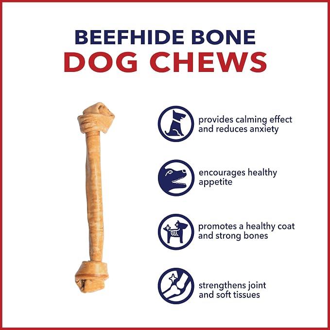 Pet Factory - Chicken Flavor American Beefhide Knotted Bone Dog Chew (20-22 inch) - Natural Long Lasting Chews for Dental Health, Thick Rawhide Dog Bones from USA Cattle